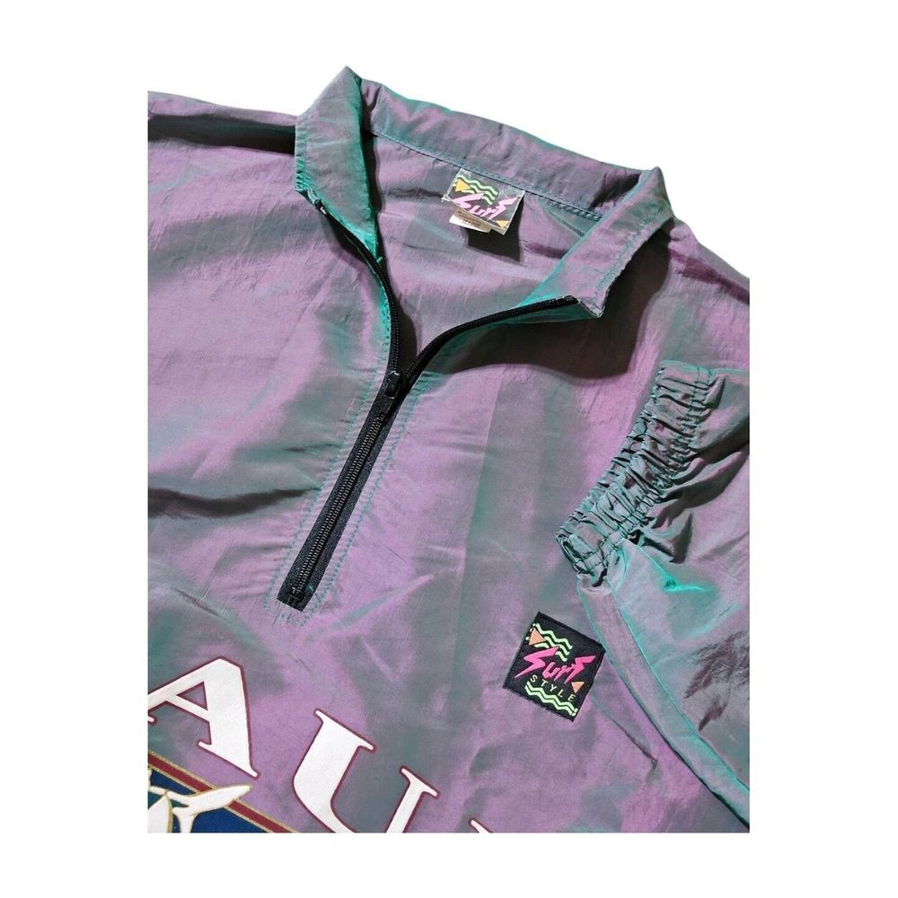 Vintage Surf Style Maui Iridescent 1/4 Zip Windbreaker 90s Jacket One Size